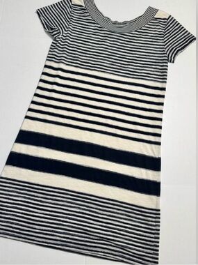 Maeve Anthropologie Haven striped knit dress in navy and off-white cotton blend